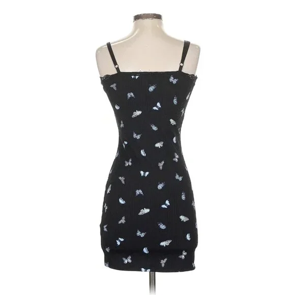 Divided X H&M Black Coquette Ribbed Butterfly Mini Dress Y2K Revive Grunge S - Picture 9 of 14